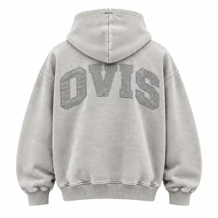 OVIS Varsity Pullover Hoodie gris piedra – espalda