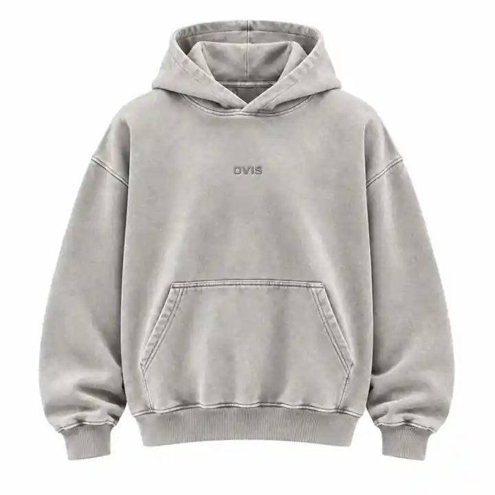 OVIS Varsity Pullover Hoodie gris piedra – frontal