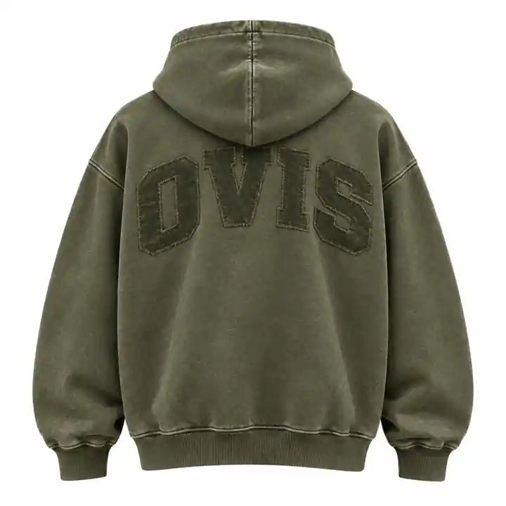 OVIS Varsity Pullover Hoodie verde oliva – espalda